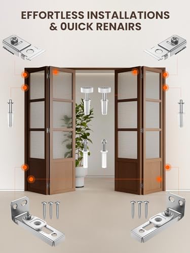 Bifold Door Hardware Repair Kit - 1 Pack Bi-fold Closet Barn Door Hardware Kit for 7/8" to 1" Track, Folding Pocket Door Replacement Parts Set Include Top Bottom Pivots Bracket and Guide Wheel - size: 1 Pack