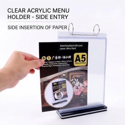 2Pcs Table Flip Menu Holder with 6 Pages Sleeve, 4" X 6" Tabletop Sign Vertical Display Stand with Base, Acrylic PVC Rotating Rack, for Photo, Restaurant, Bar, Job Fair - size: A6, Vertical, 2pcs
