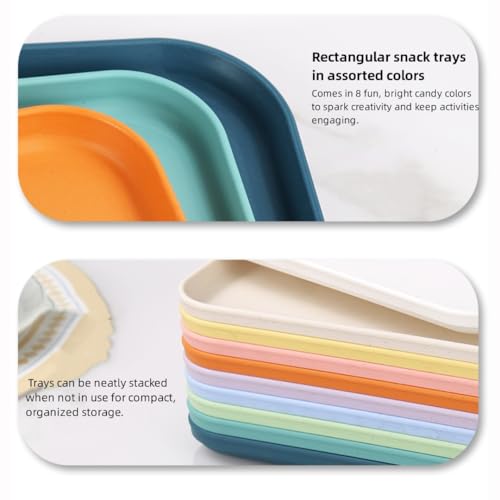 8-Piece Wheat Straw Art Tray Set 15" x 10.6" Serving Dishes for Crafts - size: Large