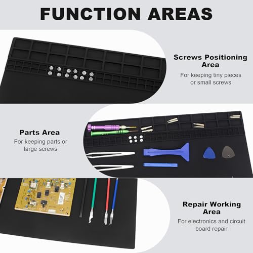 Extra Large Soldering Mat, 27.6''x15.7'' Oversized 932°F Heat Resistant Silicone Repair Mat for Electronics Phone Laptop Repair, BGA Soldering Gun Iron (Black - color: Black