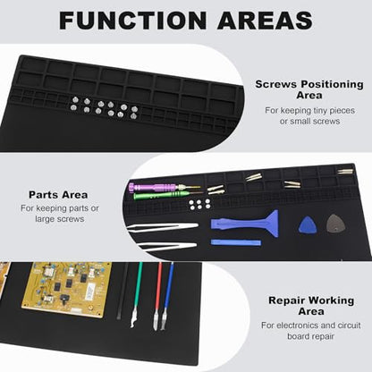 Extra Large Soldering Mat, 27.6''x15.7'' Oversized 932°F Heat Resistant Silicone Repair Mat for Electronics Phone Laptop Repair, BGA Soldering Gun Iron (Black - color: Black