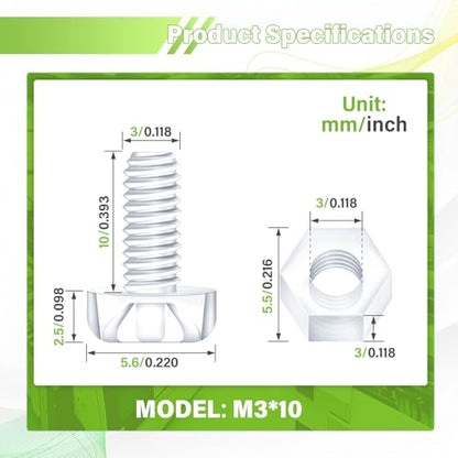 200 Pieces/100 Sets 10mm M3x10 mm Transparent Screw Nut Washer Kit - size: M3*10 mm, style: Clear Phillips Head Screws
