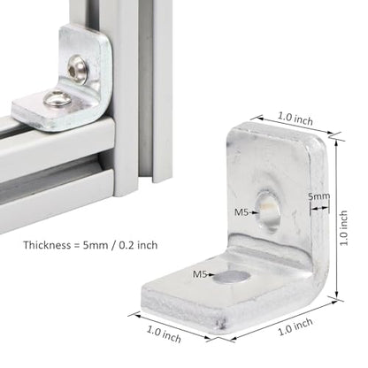 10Sets Heavy Duty 10 Series Aluminum Extrusion Profile L Brackets 1010 Aluminium Extruded Profil Esquina Corner Right Angle Brackets with Bolts Nuts for 1" x 1" Rail - 5mm THK - style: 10 sets bracket THK 5mm with m5