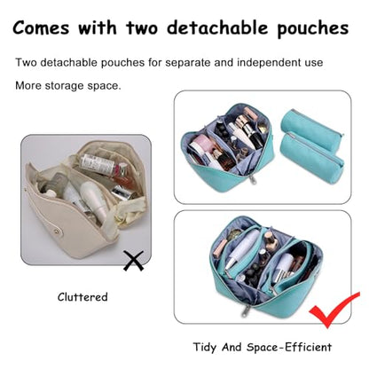 BOYATU Travel Makeup Bag Organizer: 180°Open-Flat 3 Pcs Make up Bags Set - color: 01-C-Blue