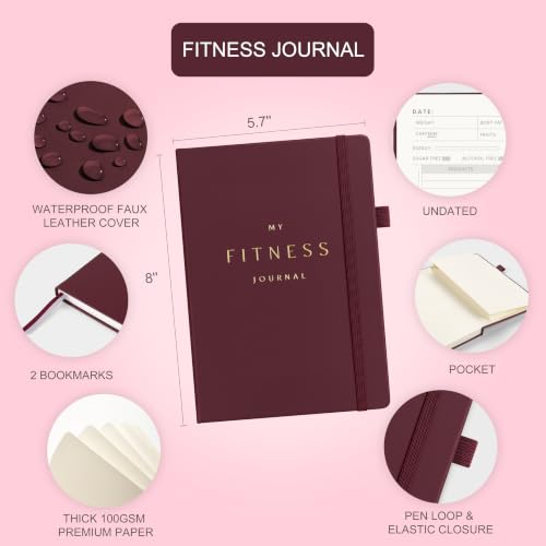 &And Per Se Workout and Food Journal – Fitness Journal with Daily Diet Tracker & Gym Exercise Log Book for Men & Women – Undated, A5 Size, Leather Hardcover (Dark Red) - color: Dark Red, size: Fitness and Food