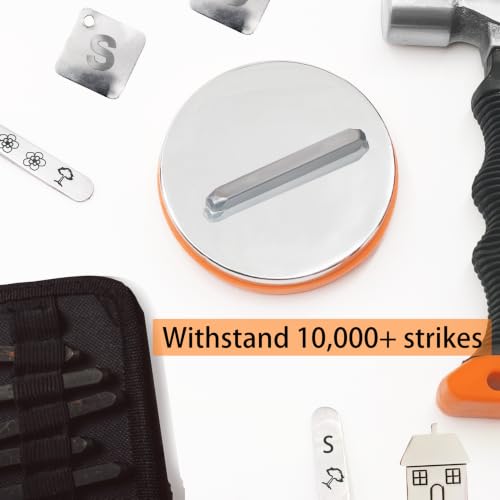Steel Bench Block and Metal Stamping Hammer Kit, No-Rebound Metal Bench Block, Jewelry Stamping Hammer, Jewelry Metal Stamping Tools for Jewelry Making & Metal Stamping - color: Orange, Round