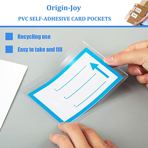 Origin-Joy 25 PCS Self-Adhesive Index Label Pockets, Clear Plastic Peel & Stick Card Holders with Top Open for Loading (4 x 4 inch) - size: 4 x 4 inch, style: Vertical
