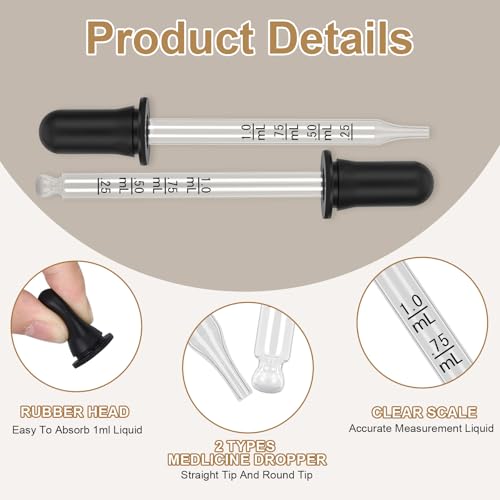 12 Pcs 1ml Longer Glass Eye Dropper - size: large