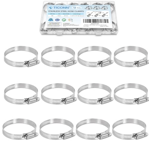 TICONN 12PCS Hose Clamps Set 304 Stainless Steel, 1-5/8"-2-1/2" Worm Gear - size: SAE #28 12PCS 1-5/8''~2-1/2"