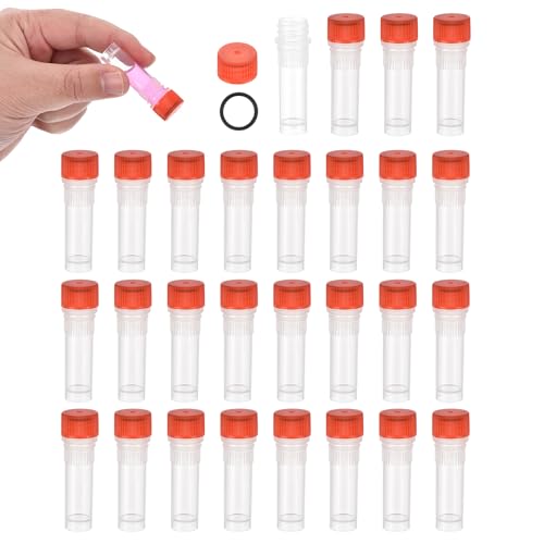 PATIKIL 1.0mL Plastic Cryogenic Vial, 28Pcs Cryogenic Storage Tube Lab Frozen Test Tube Container Storage Screw Cap for Lab Laboratory Science, Red Clear - color: Red, size: 1.0ml