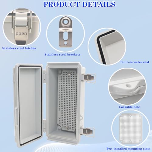 Outdoor Waterproof Electrical Box Junction Box Weatherproof IP67 ABS Plastic Enclosure Switch Router Project Box Electronics Enclosure With Mounting Plate Wall Bracket Grey 7.9" x 3.9" x 2.8" - color: Grey, size: 7.9" x 3.9" x 2.8"