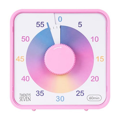 TWENTY5 SEVEN 7.5-Inch Visual Timer, Battery-Free 60-Minute Countdown Clock - color: Ombre Pink Macarons