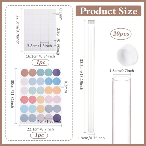 PH PandaHall 20 Pack Clear Plastic Tube 12.9 Inch Long Round Tubes Empty Tube Container with Lid Transparent Storage Tubes Rigid Tube for Incense Sticks Seed Beads Bath Salt Candy Party Favors