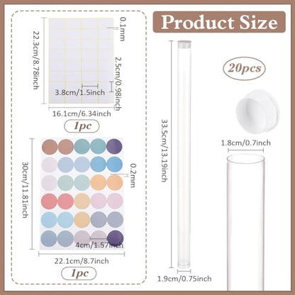 PH PandaHall 20 Pack Clear Plastic Tube 12.9 Inch Long Round Tubes Empty Tube Container with Lid Transparent Storage Tubes Rigid Tube for Incense Sticks Seed Beads Bath Salt Candy Party Favors