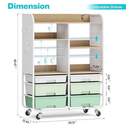 APEXCHASER 6 Drawers Rolling Storage Cabinet with Wood Top& Pegboards Green - color: Green