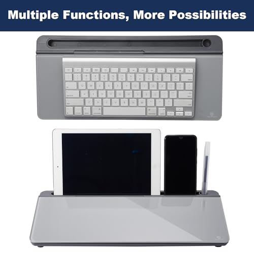 TSJ OFFICE Desktop Whiteboard Dry-Erase-Board - Computer Keyboard Stand White Board Surface Pad with Drawer, Desk Organizers with Accessories for Office, Home, School Supplies - Complete Grey - color: Grey Base/Glass