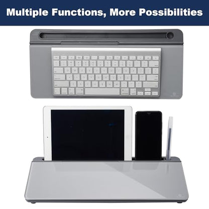 TSJ OFFICE Desktop Whiteboard Dry-Erase-Board - Computer Keyboard Stand White Board Surface Pad with Drawer, Desk Organizers with Accessories for Office, Home, School Supplies - Complete Grey - color: Grey Base/Glass