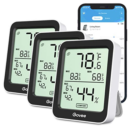 Govee Indoor Hygrometer Thermometer 3Pack H5075 with Bluetooth App Control - color: Black, size: 3 Pack