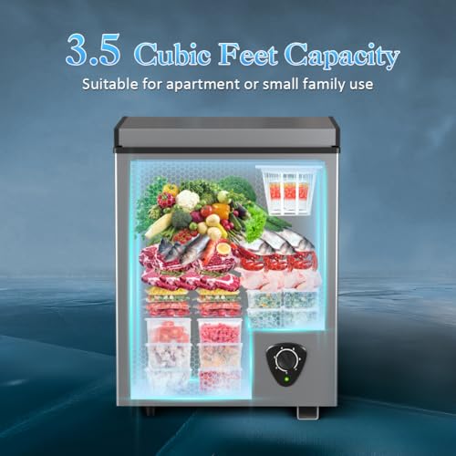 3.5 Cu.Ft Small Chest Freezer - Deep Freezer 7 Adjustable Temperature - color: Grey