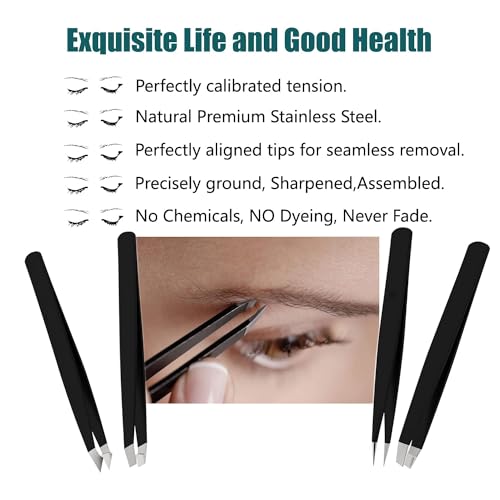 LUDOUPIER [4 Pieces +1] Tweezers Set with Travel Case for Women & Men
