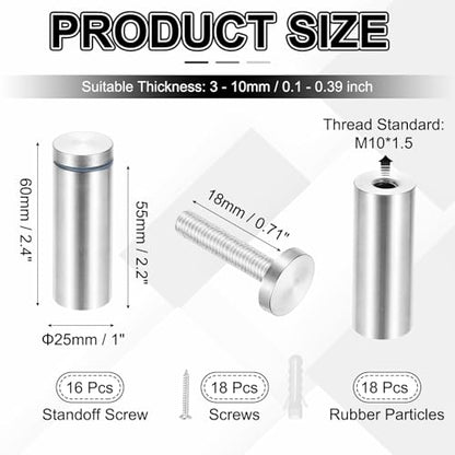 PATIKIL 1x2.4" Standoff Screws, 16 Pack Stainless Steel Stand Off Wall Mounts Wall Sign Mounting Hardware Advertising Standoff Nail for Hanging Acrylic Signs Picture Frame, Silver - size: 1x2.4"