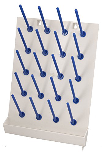 EISCO 20 Peg Plastic Wall Mounted Laboratory Draining Rack with Collection Tray Labs