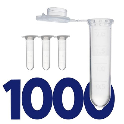 Kashi Scientific 2mL Clear Snap Cap Microcentrifuge Tube with Graduation, Lab Grade Polypropylene Plastic [2mL, 1000] - size: 2mL