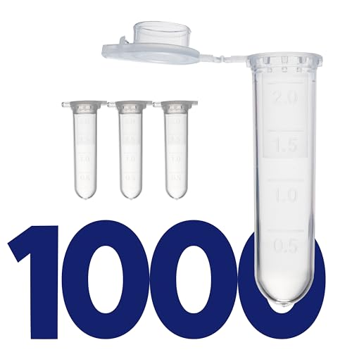 Kashi Scientific 2mL Clear Snap Cap Microcentrifuge Tube with Graduation, Lab Grade Polypropylene Plastic [2mL, 1000] - size: 2mL