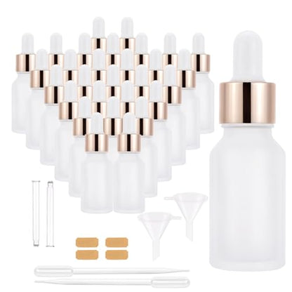 30 Pack 15ml Frosted Glass Sample Dropper Bottles, Rose Golden Caps - color: Frosted, size: 15mL-30pcs