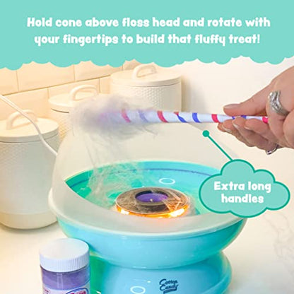 Cotton Candy Express BB1000-S Cotton Candy Machine, with 3-11oz. Jars of Cherry, Grape, Blue Raspberry Floss Sugar & 50 Paper Cones. Easy to Use and Clean. Nostalgia and Fun for Kids and Adults - color: Teal Machine with 3 Flavors
