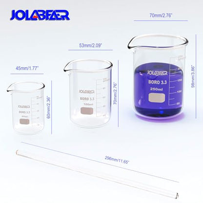 JOLABEAR Lab Glass Beakers, Cylinders and Flasks Set, 15pcs