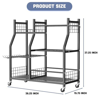 WALMANN Garden Tool Organizer with Wheels, Rakes/Shovels/Yard Tools Stand - size: 36.25 inch L