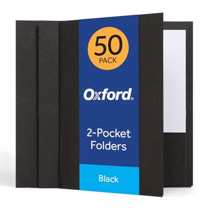 Oxford 2 Pocket Folders, 50 Pack, Black, School & Classroom Value Pack - color: Black