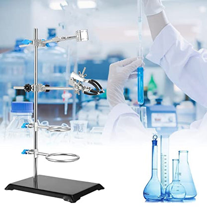 PINGEUI 2 PCS 16 Inch Lab Stand Set, Laboratory Stand Support, Lab Stand and Clamp Set with 4 Retort Rings, 2 Flask Clamp, 2 Burette Clamp for Lab, Scientific Glassware, Labware