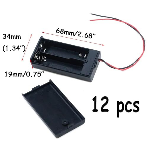 Semetall 12 Pcs 2x1.5V AA Battery Holder Case w On/Off Switch Wire Leads - size: 2 X 1.5V AA-12 PCS