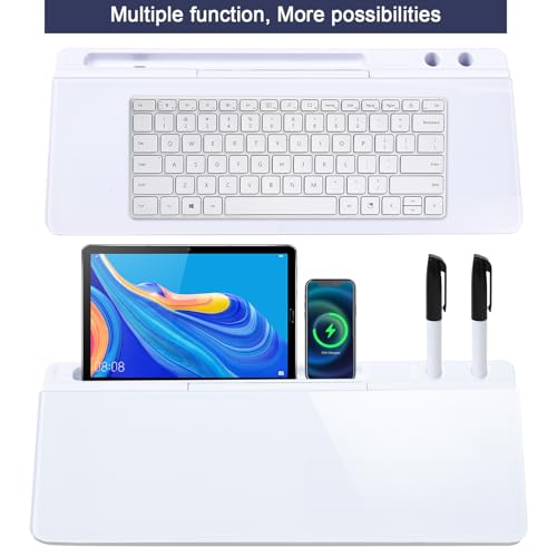 KVY Desk Whiteboard with Storage,Desktop Glass Dry Erase White Board Organizers Supplies with Accessories for Office, Home, School Essentials (White)