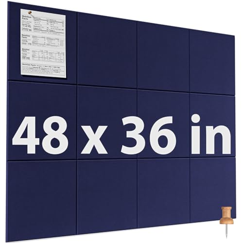 MaxGear Felt Bulletin Board 48" x 36", Dark Blue Felt Wall Tiles Wall Decor - color: Dark Blue, size: 48" x 36"