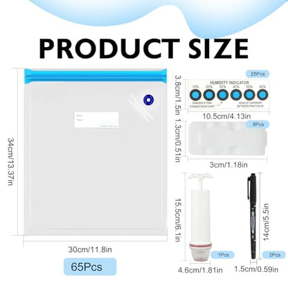 100 Pcs 3D Filament Storage Bags 13.4 x 11.8 Inch Reusable 3D Printer Filament Storage Bags and Humidity Indicator Cards Vacuum Sealed Kit with sealed bag clips pen pump for Keeping Files Dry