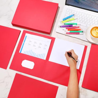 Harloon 75 Pack Red Two Pocket Paper Folders Bulk, Letter Size - color: Red