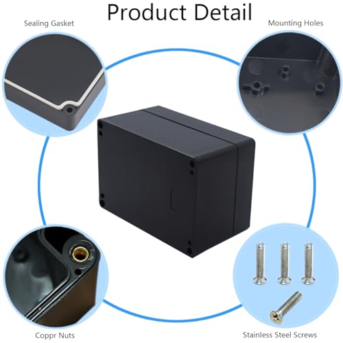 Project Box IP65 Waterproof Junction Box ABS Plastic Black Electrical Boxes DIY Electronic Project Case Power Enclosure 6.3x4.33x3.54 inch (160x110x90 mm) - color: Black, size: 6.3"x4.33"x3.54"
