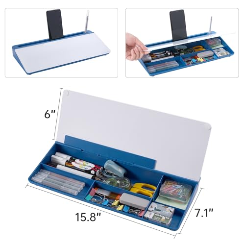 TSJ OFFICE Desktop Whiteboard Dry-Erase-Board - Computer Keyboard Stand White Board Surface Pad with Drawer, Desk Organizers with Accessories for Office, Home, School Supplies - Blue - color: Blue