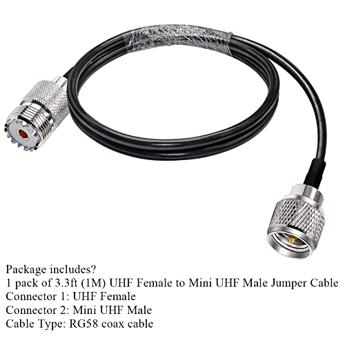 TUOLNK Mini UHF Male to UHF Female Extension Cable Mini Male Plug to SO239 PL259 Female Jack Coax Jumper Cable RG58 for CB Radio Antennas 3.3ft (1M) - size: 3.3ft