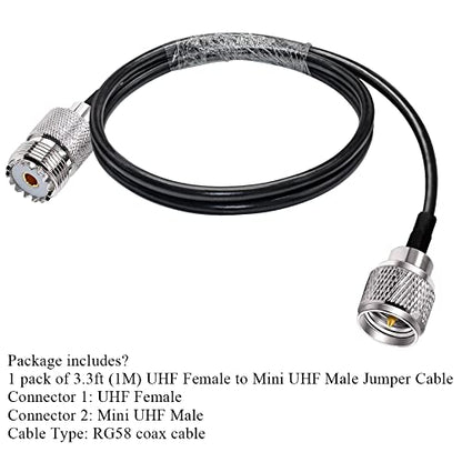 TUOLNK Mini UHF Male to UHF Female Extension Cable Mini Male Plug to SO239 PL259 Female Jack Coax Jumper Cable RG58 for CB Radio Antennas 3.3ft (1M) - size: 3.3ft