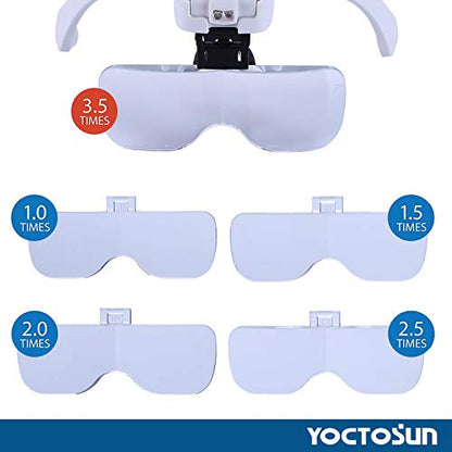 YOCTOSUN Magnifying Glasses with LED Light,5 Lenses,Headband,Storage Case - style: Led Head Magnifier with Storage Case