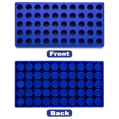 Lawei 6 Pack Vial Rack for 2ml HPLC Sample Bottles, 50 Holes with 13mm Diameter, Stackable Test Tube Holder, Durable Polypropylene Tube Rack, Centrifuge & Lab Bottle Holder with Numbered Grid, Blue