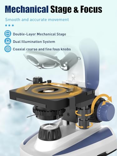 VITANO Microscope for Adults with 40X-2500X Magnification, Dual-View Lab Trinocular Compound Microscope with 7''Screen, Double Layer Mechanical Stage, Dual Illumination, Built in Camera (Blue)
