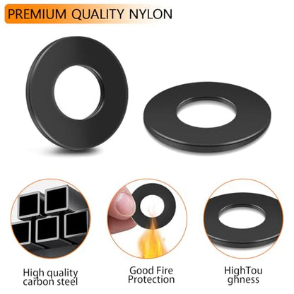 Black M10 Flat Washers 110Pcs Carbon Steel Zinc-Plated Washers for Screws Bolts for Furniture Mechanical Repairs - color: Black-M10-110Pcs