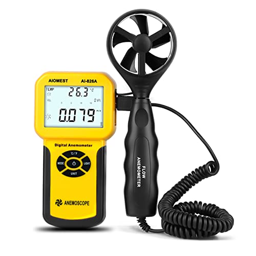 HVAC Air Flow Anemometer 65 MPH, AIOMEST Handheld Wind Speed Meter 826A - color: Yellow