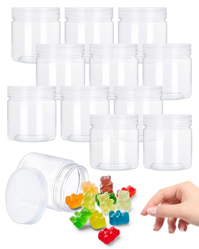 Plastic Storage Jars, 12 Pack Clear Storage Jars Wide Mouth Plastic Jars Clear Container With Lid For Lotion, Cream, Ointments, Makeup, Eye Shadow, Samples, Potravel Storage (6.8 oz) - size: 6.8 oz