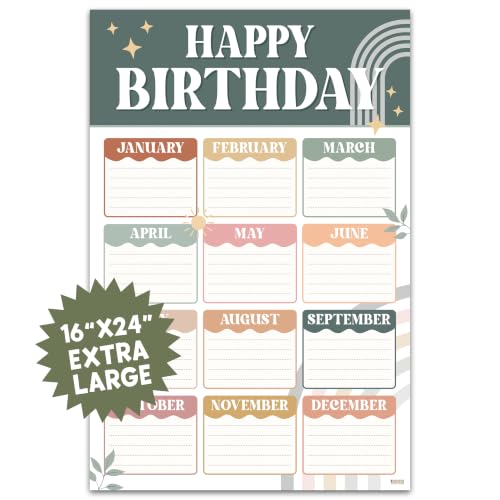 BEAWART Classroom Birthday Chart, 16x24 Modern Boho Reusable Poster - color: Modern Boho